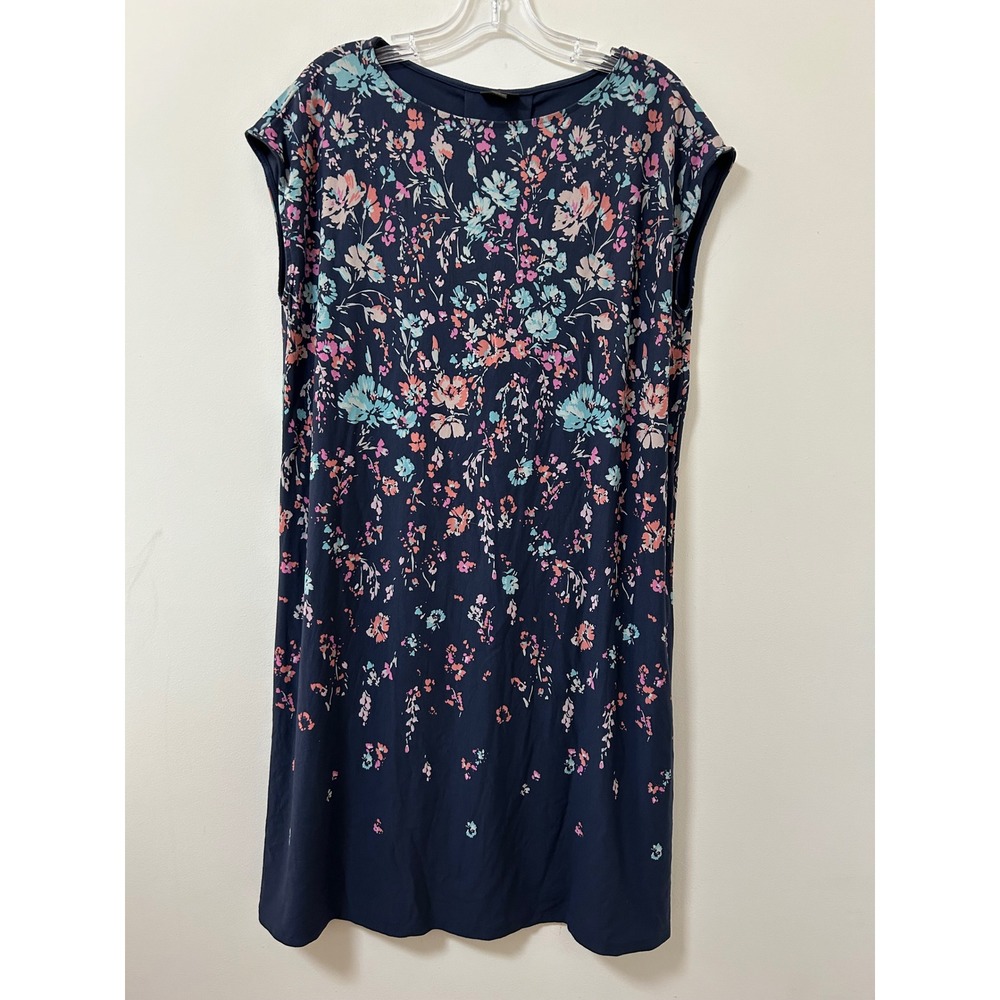 J.‎ Jill Wearever Navy Blue Floral Sleeveless Shift Dress Womens Medium 2346